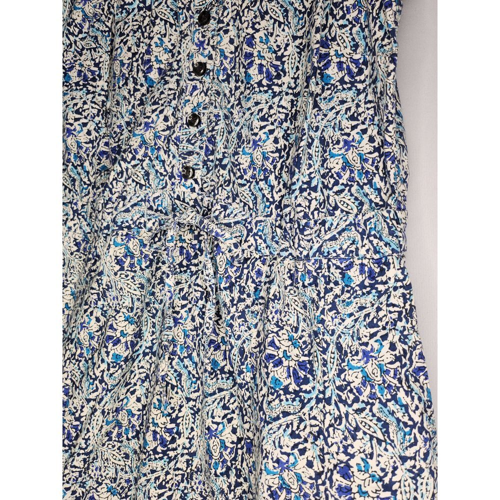 Womans Summer Mini Dress Sz 2 Blue and White Floral Elastic Waist with Pull Tie - Picture 6 of 9